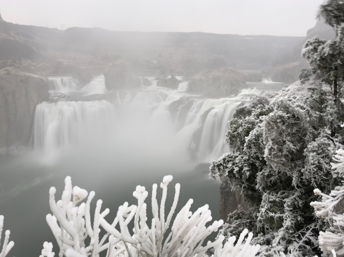 Shoshone falls east of twin falls displays a frosted winter wonderland