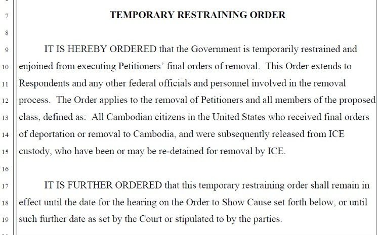 AsianLawCaucus's tweet photo. BREAKING: In a major victory for our Cambodian refugee clients, we just won a Temporary Restraining Order that will protect them from deportation on Monday. This case will be revisited later on Jan 11th. #RefugeeResilience https://t.co/WC0R6IAcJn