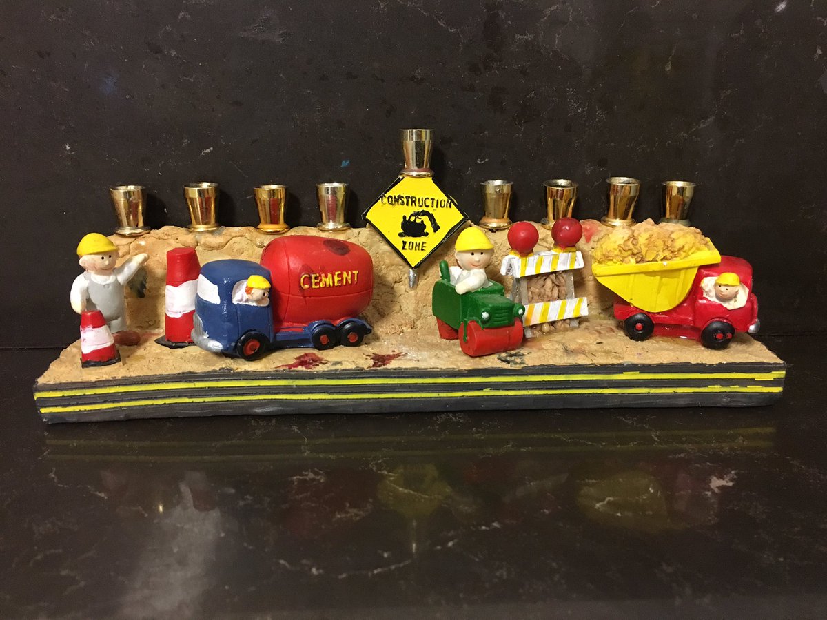 avibavi's tweet photo. I love the Menorah I bought my nieces and nephews!! #hanukkah #constructionsite https://t.co/ods9uxJzF7