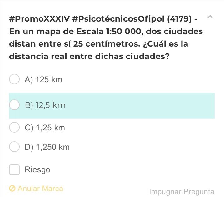 OfipolESP's tweet photo. #PromoXXXIV #PsicotécnicosOfipol (4179) - En un mapa de Escala 1:50 000, dos ciudades distan entre sí 25 centímetros. ¿Cuál es la distancia real entre dichas ciudades? https://t.co/Xw8x33LN4Z