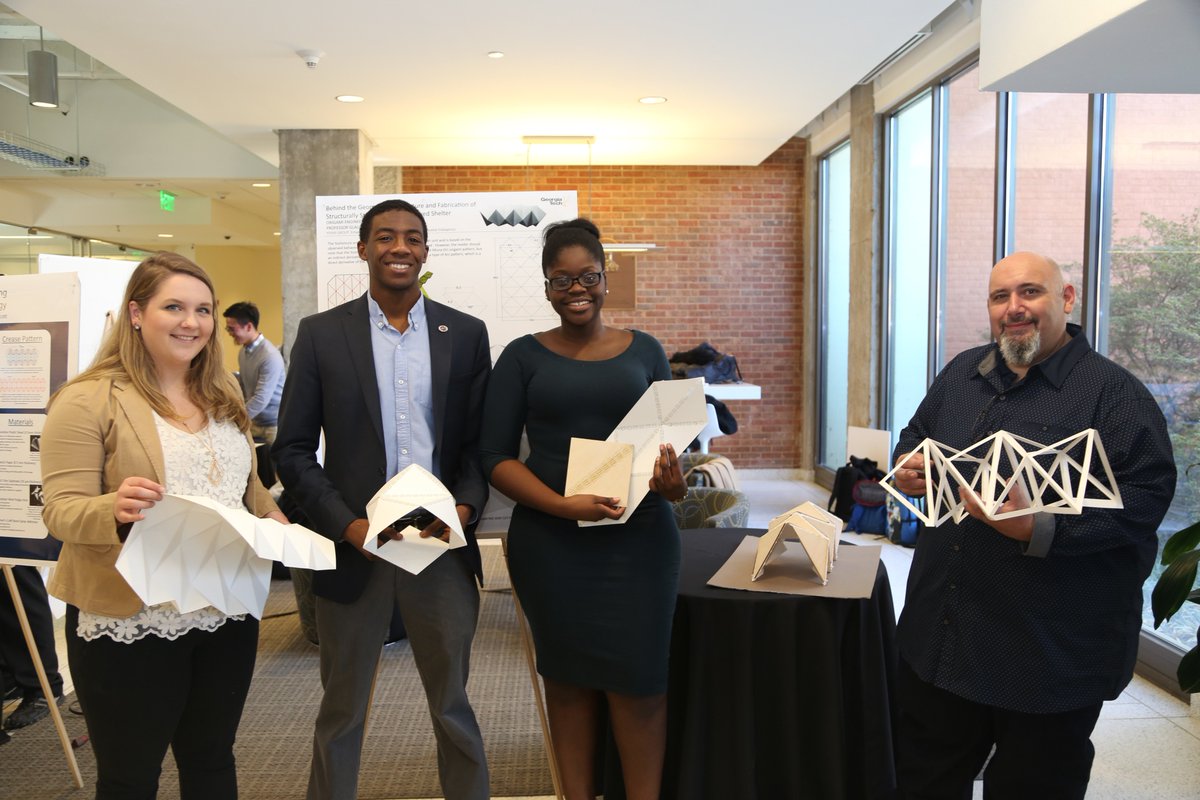 CEEatGT's tweet image. Miura-ori based Yoshimura #origamiengineering patterns can be tessellated into beautiful geometric architecture. This interdisciplinary team designed four unique structures based on the same pattern 🌇 #wecandothat 
Visual recap of all projects 👉 flickr.com/ceeatgt