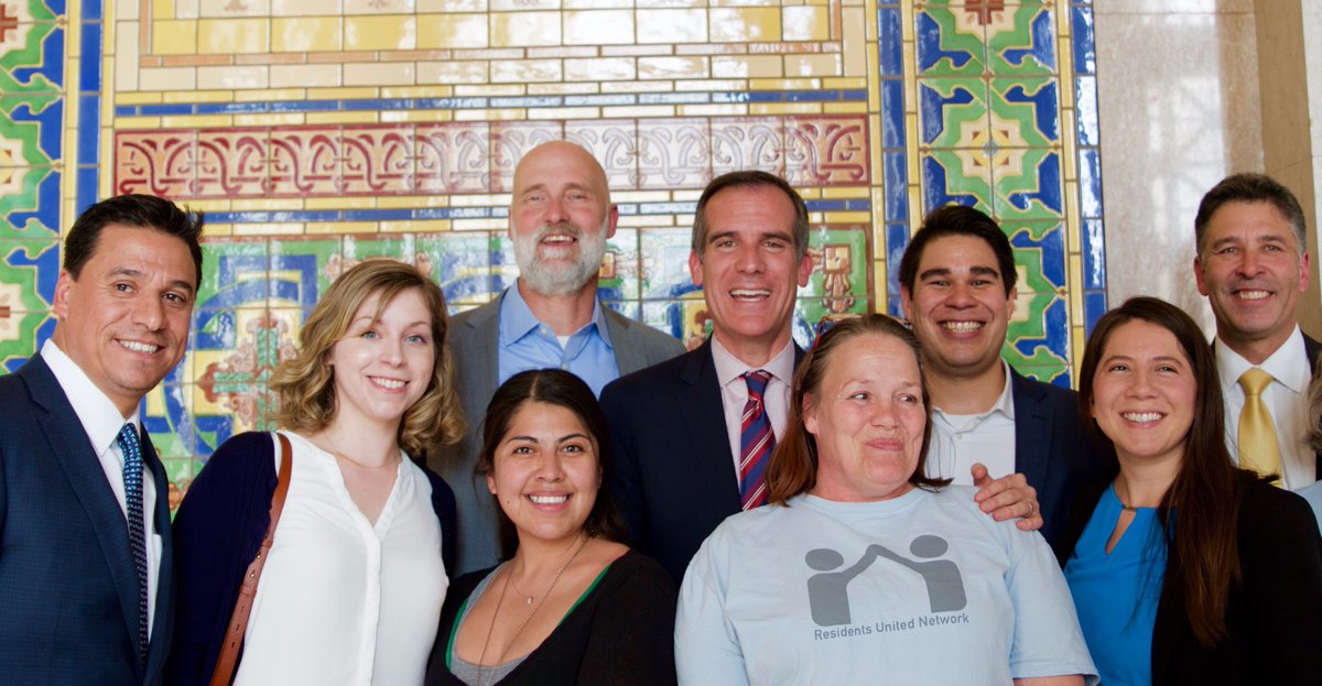 SCANPH's tweet photo. The @SCANPH team and @ResidentsUnited with @MayorOfLA and @josehuizar celebrating passage of the #linkagefee https://t.co/TlrLoUOv7T