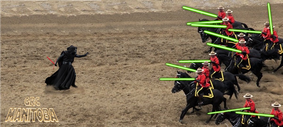 GRCManitoba's tweet photo. La Gendarmerie royale des Jedis du Canada – protège les Canadiens ici et dans les galaxies lointaines. #bonnechancekyloren #ledernierjedi #guerredesétoiles #GRCManitoba https://t.co/ndyrSS6XQu