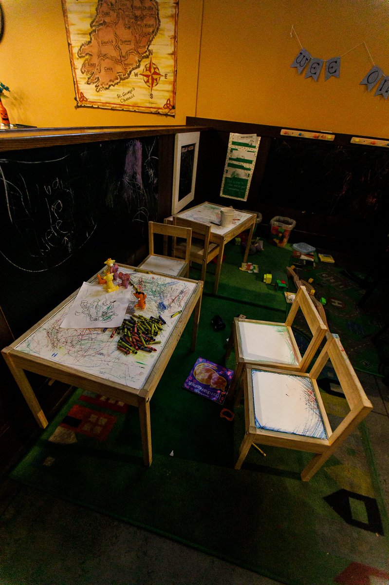 Kids eat free with the purchase of an adult entree today and we have a play area. Also, ½ price pizza and wine… I mean just get over here.