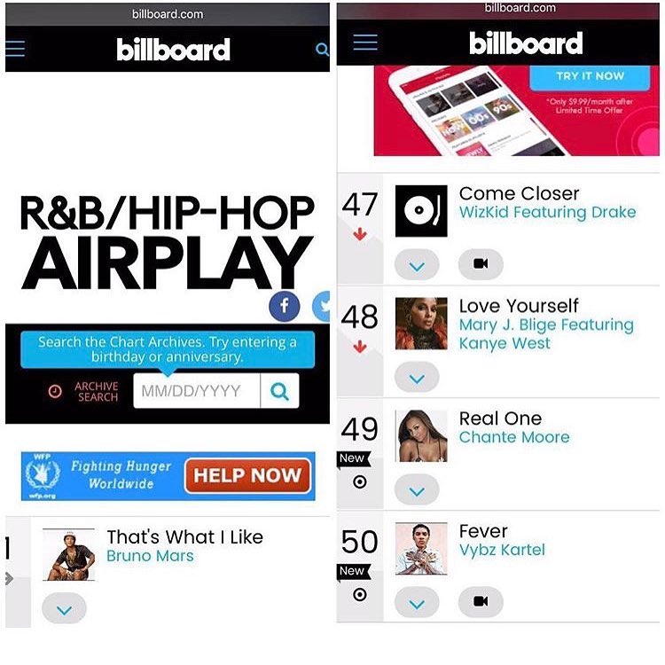 Come closer charted on billboard rhytmic songs peak at 40, billboard top r&bb/hip-hop airplay 29 in the USA... STILL DOING Numbers