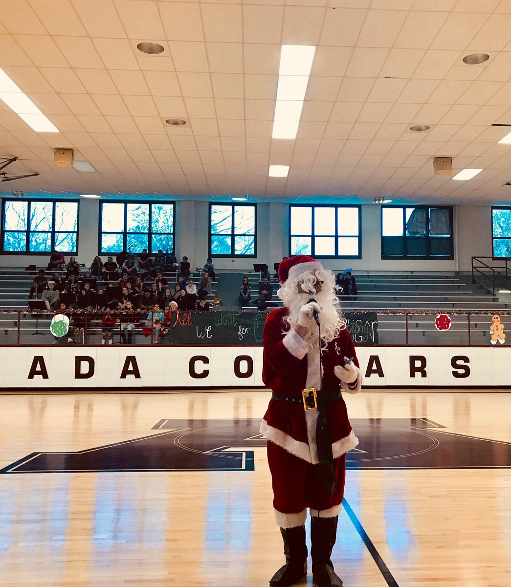 WeAreAda's tweet photo. When Santa Dropped by The ADA Junior High Pep Assembly, All They Asked For Was a Win Over Ardmore! https://t.co/g9lhD3dTmi