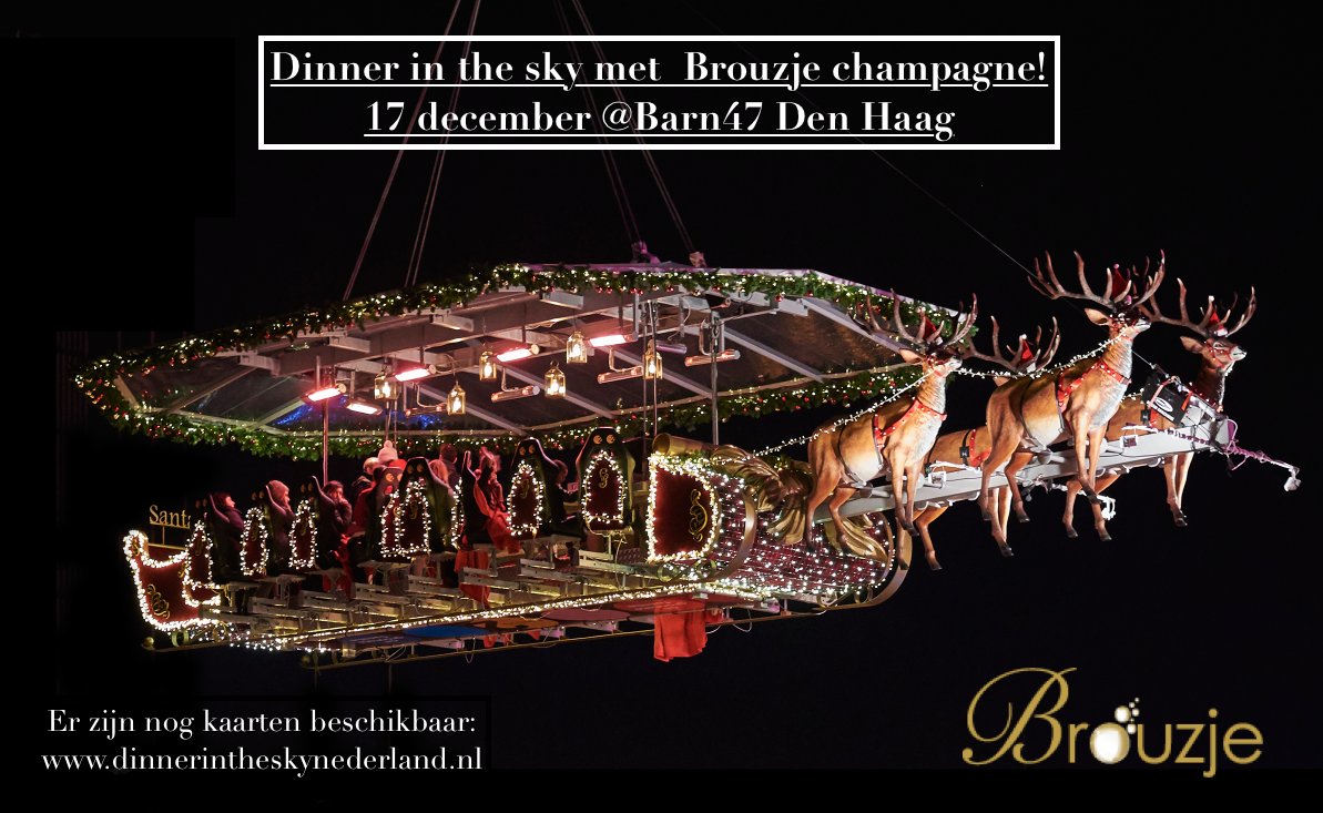 Brouzje's tweet photo. Dinner in the Sky wordt zondag Santa in the Sky @ #barn47 #denhaag
En ... guess what! Brouzje verzorgt de champagne.
Wil je ook dineren op hoog niveau met heerlijke champagne?
Reserveer je vlucht op https://t.co/1en8Z51Whw @ditsnl #champagne https://t.co/rC9Rl50Pm3