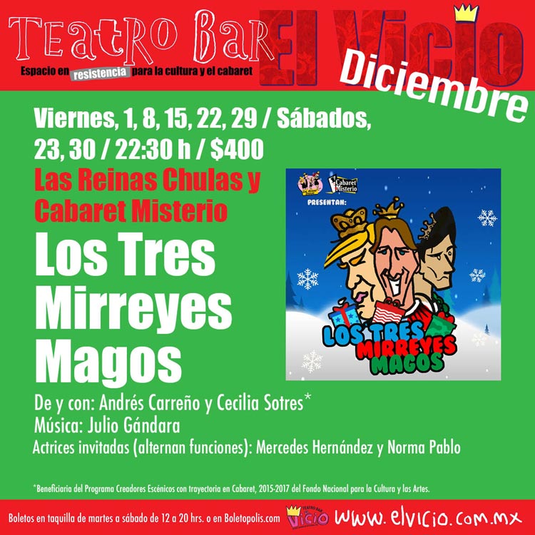 Tenemos #PasesDobles para "Los Tres Mirreyes Magos" VIERNES 22:30 hrs <a href="/elvicioteatro/">Teatro Bar El Vicio</a> manda MIRREYES y TU NOMBRE a promocionesociodf@gmail.com