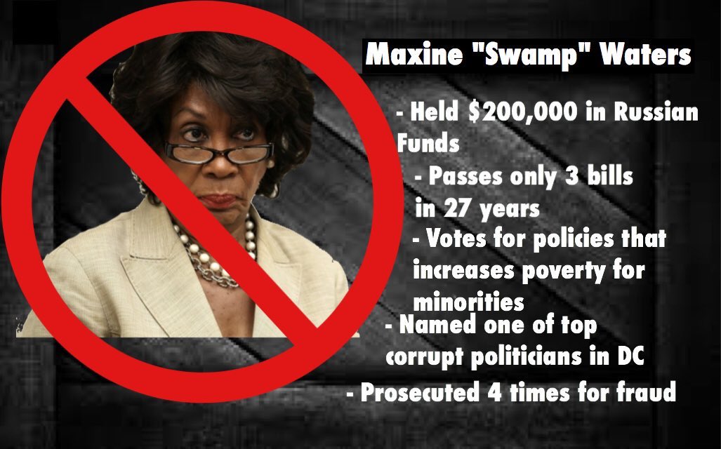 bfraser747's tweet photo. Perfect example why #TermLimits are necessary. Only passed 3 bills in 27yrs.  @RepMaxineWaters is one of the most corrupt politicians far more concerned about discrediting #PresidentTrump or impeachment than helping Americans.

Dont forget she got rich doing it. #DrainTheSwamp https://t.co/8CUv8cWVKX