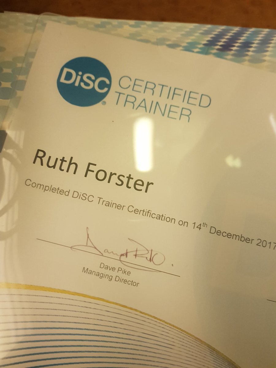 RuthForster2010's tweet photo. After years of using and loving DiSC, very pleased to announce I became a certified trainer today 😊 #lovelearningnewstuff #buildinghighperformanceteams #DiSC #HR #Training #learning #recruitment #birmingham #Lichfield https://t.co/bn0DM4o88V