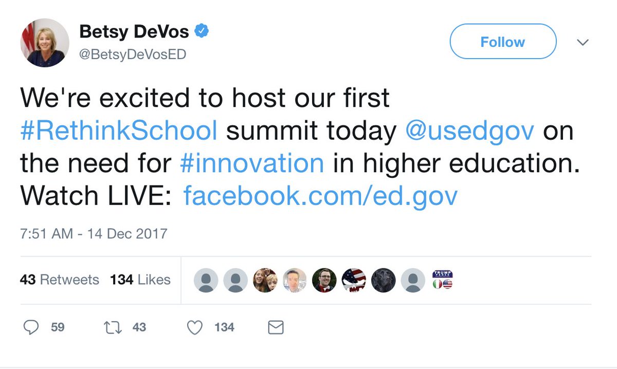 RethinkSchools's tweet photo. .@BetsyDeVosED — Your #RethinkSchool summit is focused on "#innovation" but you're not even innovative enough to come up with a new name for your program and you're still trying to co-opt ours? 

Do you even know what innovation means? What about plagiarism? Or irony? 🤔 https://t.co/5ppMic0rHV