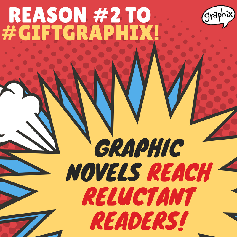 GraphixBooks's tweet photo. ✨ Reason #2 to #GiftGraphix: The visual elements of graphic novels attract kids who are difficult to reach through traditional texts or who prefer gaming 🎮 or watching 📺 media! 💥 https://t.co/fMZQk6Q0r3
