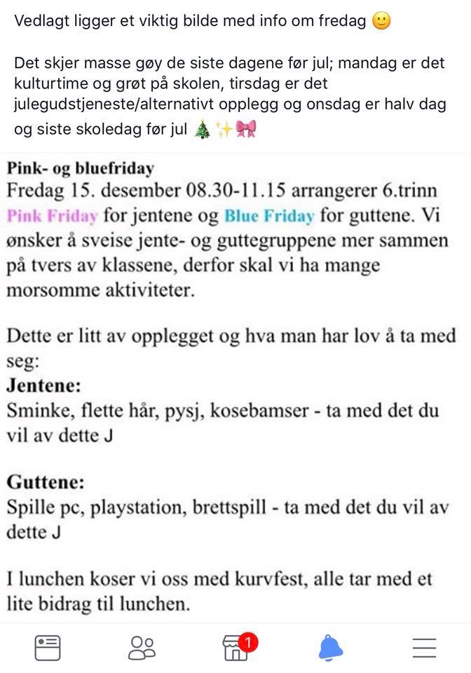 Det er 30 år siden moren min satte ned foten når skolen ville dele jentene og guttene i sløyd/håndarbeid. Lurer på hva hun hadde sagt til denne?