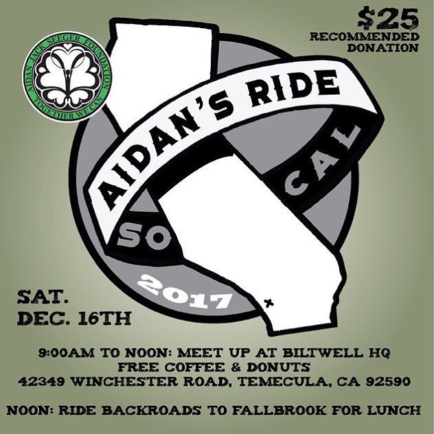 Biltwell's tweet photo. For this Saturday’s #AidanJackSeegerFoundation ride, the guys from #SpeedKingsCycle will be driving chase. The route to Fallbrook isn’t super long or taxing, but Steve & Amy will be in the back of the back with gas, tools and a ride if ya need one. See y’all Saturday https://t.co/ux9y8IwRHq
