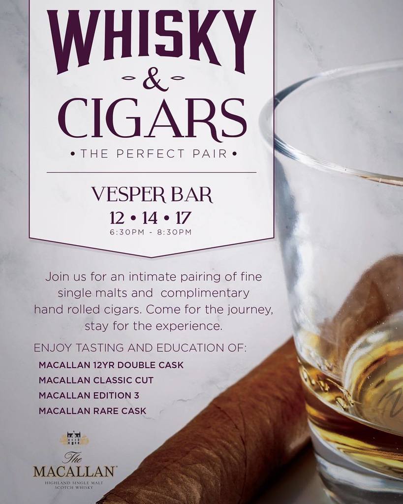 plushcalv's tweet photo. Special Whisky and Cigar event happening tonight @Cosmopolitan_lv.  6:30pm start time at Vesper.  See you there!  #Macallan 🥃 https://t.co/f5GP8FMIgn https://t.co/bpsXANbVjY