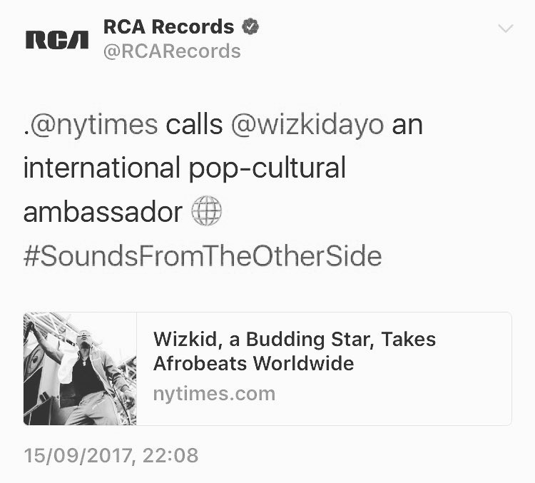 New York times calls wizkid an international pop-cultural ambassador... Yet some people say he didn't pave the way lol
