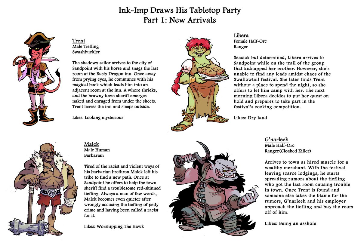 inkimpnick's tweet photo. Starting lil' illustrated summaries of my Pathfinder campaign. Aiming for 1 per week, but we’ll see how that turns out. Had been aching to do something this since I found Draw your Adventure, (which I highly recommend y’all check out) and #DNDecember seemed like a good excuse. https://t.co/t2Pm7dN7fu