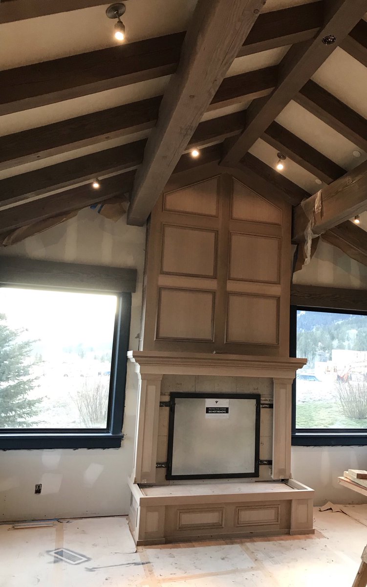 eedesigncenter's tweet photo. This beautiful white oak fireplace will be finished in just enough time to drink a Hot Toddy and relax In front of after a long day of skiing! 🔥 #earthelements #imagineletscreate #whiteoak #fireplace #beauiful #woodworking https://t.co/xYHcafTQOP