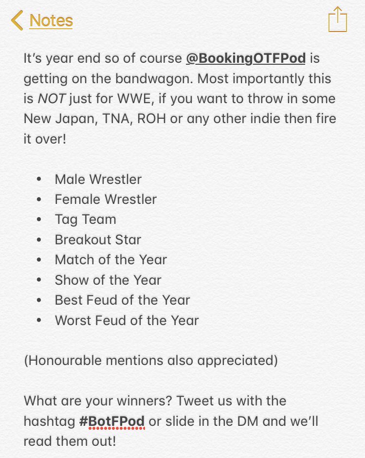 BookingOTFPod's tweet photo. Well of course we’re going to do a Best of 2017 episode!
#BotFPod
#WWE #RAW #SDLive #NJPW #ROH #TNA #ImpactWrestling https://t.co/tsbvveCZh9