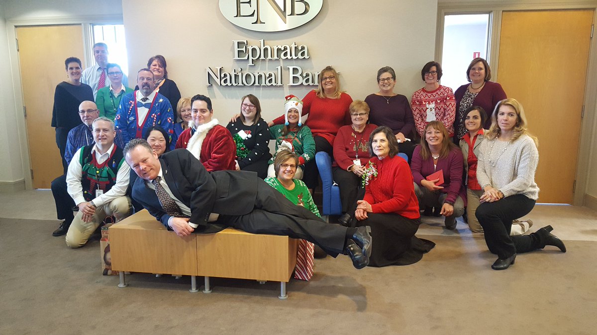 EphrataNational's tweet photo. Our ENB Mortgage Team came together to share holiday cheer at their annual Christmas celebration this week! There may have been a little competition going on with the sweaters, who do you think wore it best? #ENBFeeltheDifference #TeamENB #ENBSmilemore https://t.co/jIznuxM11L