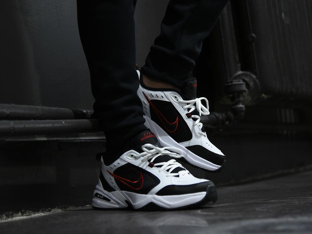 nike air monarch black on feet