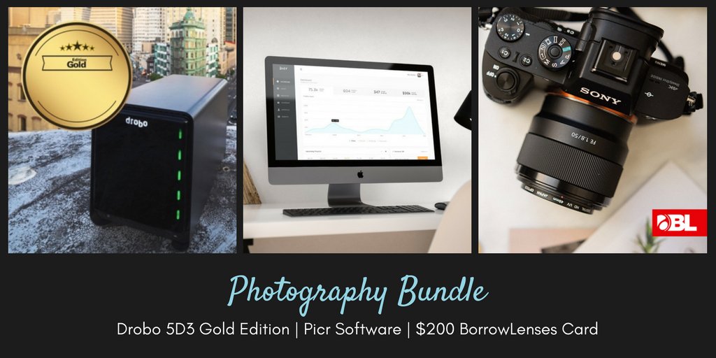 RT, like, and follow <a href="/drobo/">Drobo</a> + <a href="/BorrowLenses/">BorrowLenses</a> + @wearePicr to enter to WIN the Photography Bundle for Drobo's 5 Bays of Giving! 🎉📷

Includes Drobo 5D3 Gold Edition, $200 BorrowLenses Card and Picr Membership 😱 #Giveaway rules: bit.ly/2yfLJVd