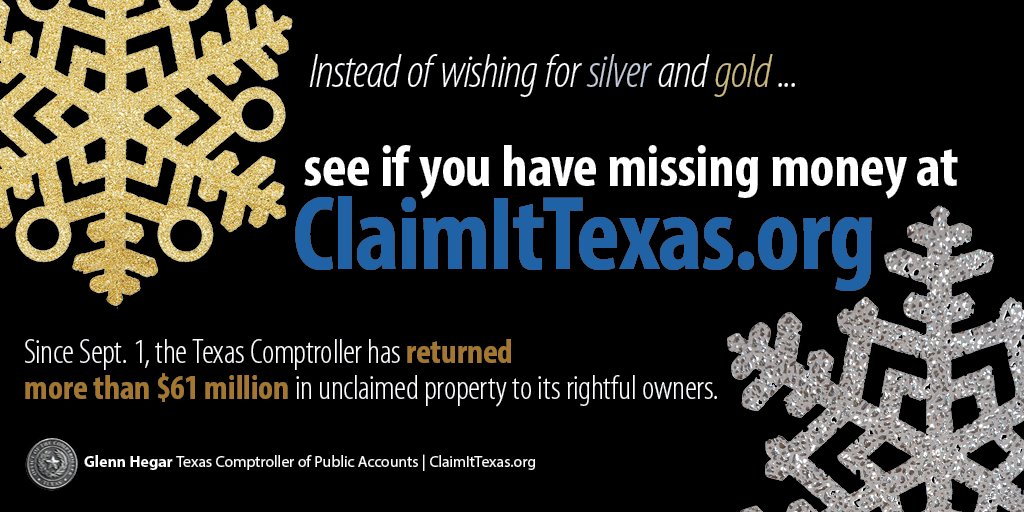Give yourself a 🎁  this Christmas. Check ClaimItTexas.org to see if you have unclaimed property. #ClaimItTexas