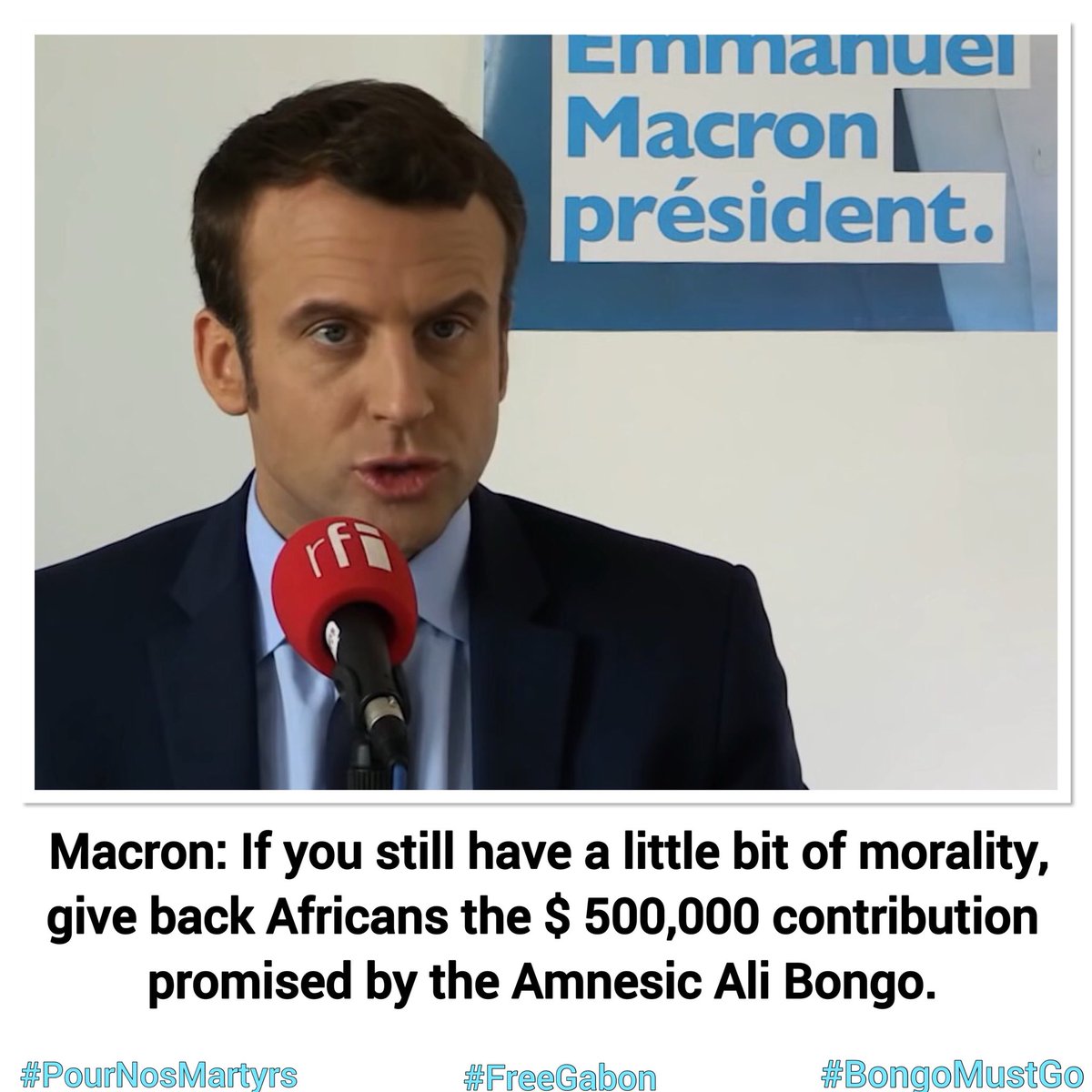 BrunoCacique's tweet photo. #Gabon #OnePlanelSummit # MacronRendAuPeupleGabonaisLes500000USD
#Ali Bongo is incapacitated in the sense of the law, his donation is void and worthless without the approval of the people.
@CNNAfrica @bbcafrique @ABC @brett_l_carter @BBCBreaking @jo_leinen @washingtonpost @AFP https://t.co/PE0ezVuv3C