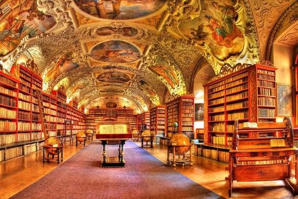 The Strahov Monastery in Prague, built in 1140, is known for its library. The library is divided into two major halls: The Baroque Theological Hall contains 18,000 religious texts, and the grand Philosophical Hall has over 42,000 ancient philosophical texts