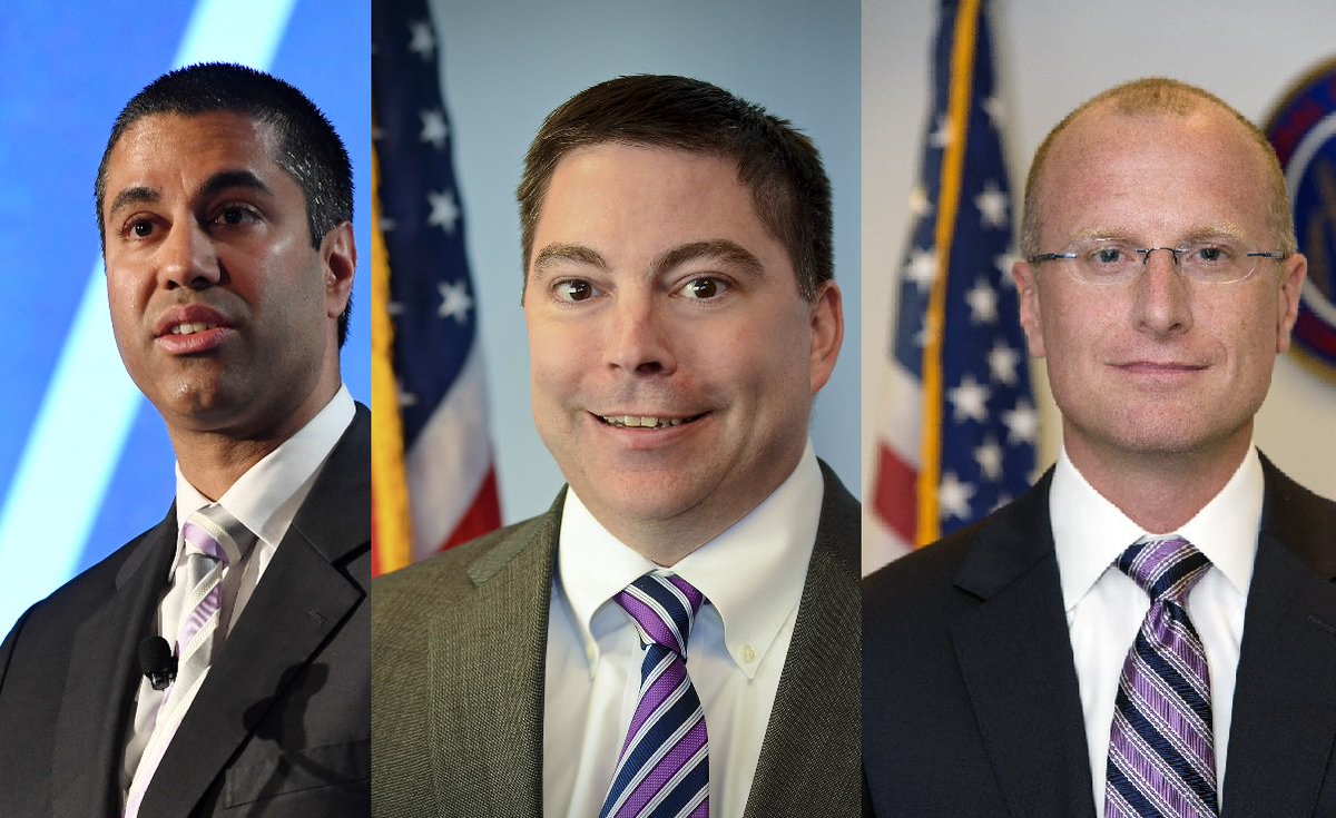 These are the three dudes who voted to repeal #NetNeutrality 
1. Ajit Pai-Guy who says "Dude c'mon" after every annoying thing he does
2. Michael O'Rielly-Just really messed up looking
3. Brendan Carr-Evil scientist calmly telling you his plan as you're already strapped down