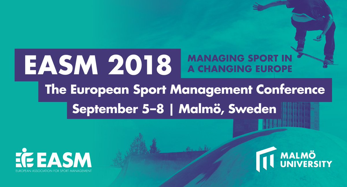 EASMBoard's tweet photo. Welcome to the 26th EASM – The European Sport Management Conference in the exciting city of Malmö, Sweden, 5-8 September 2018. Abstract submission will open on January 15th! https://t.co/BoTyOUuMyT #easm2018 #easm2017 https://t.co/RKlpQhScKk