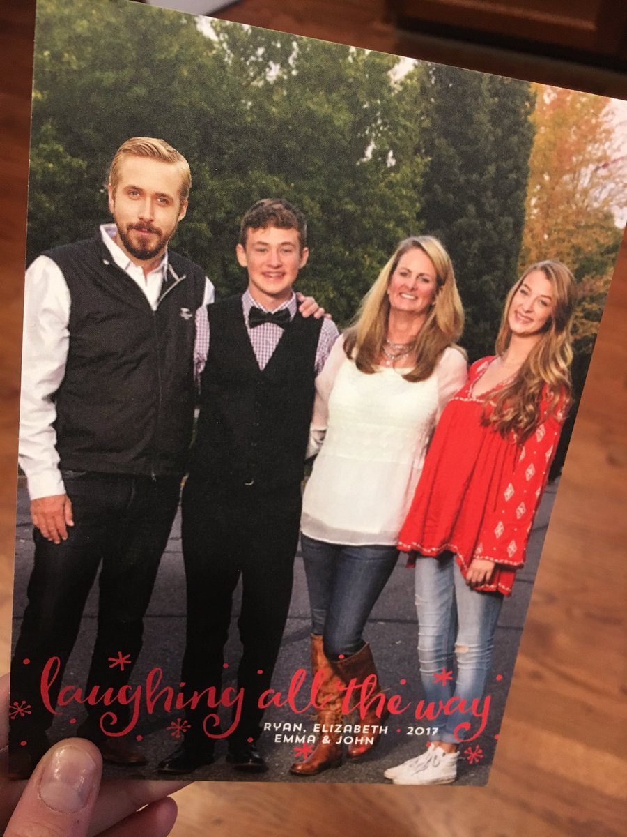 Eschlichting2's tweet photo. My mom deadass photoshopped Ryan Gosling into our Christmas card. @RyanGosling https://t.co/VNxYJmmwRg