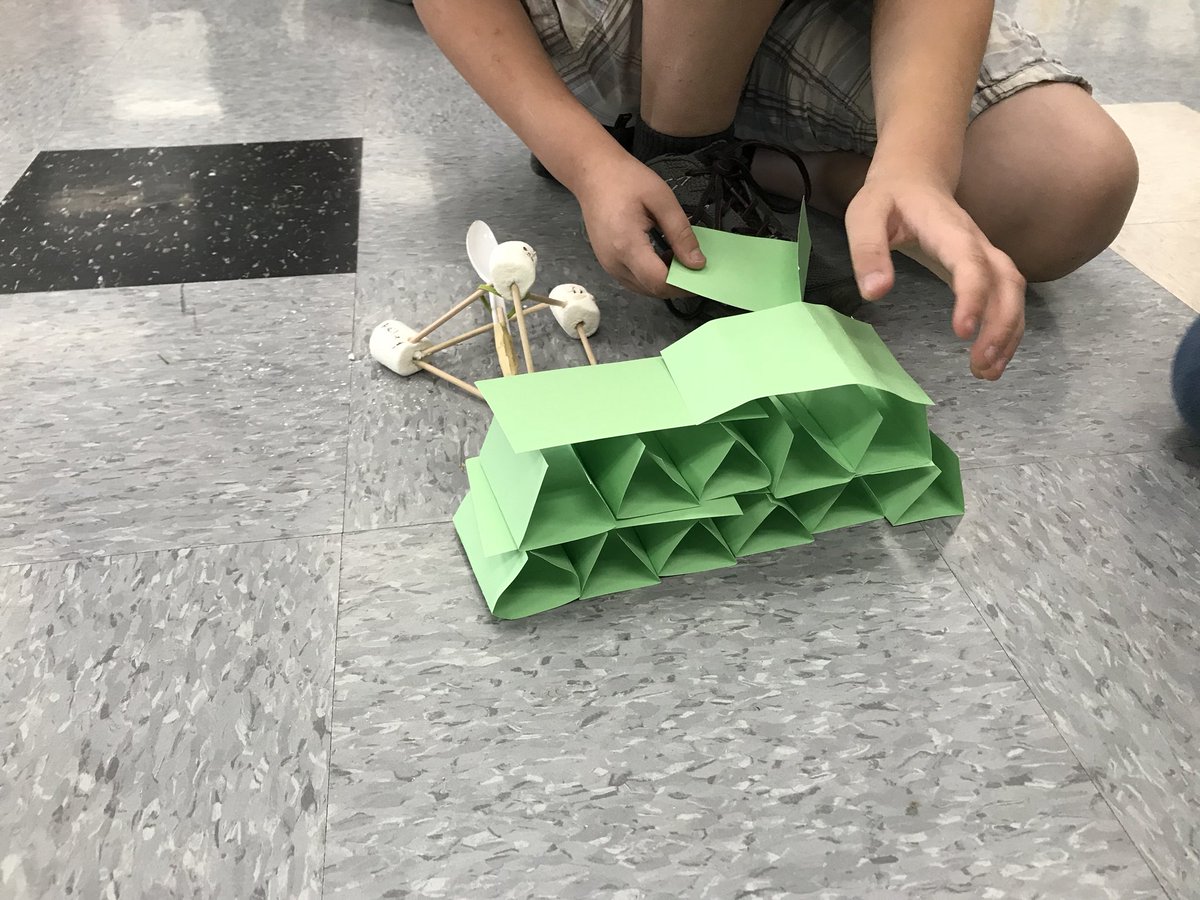 1st/6th grade STEM buddies! Making Christmas tree house of cards and knocking them down with our marshmallow catapults that we built from last week! <a href="/MViTElementary/">Mountain View</a>