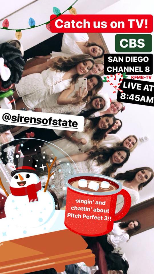 SAN DIEGO! Don't forget to tune in tomorrow morning at 8:45 am to watch the Sirens of State perform on KFMB-TV! Happy Holidays! ❤️