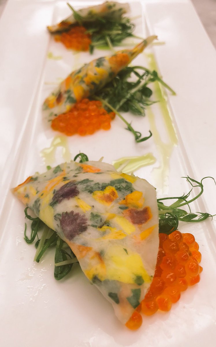 okcgcc's tweet photo. Don't miss our specials tonight! Pickled turnips with flower crab salad & salmon caviar~Apple roasted pork chop with corn bread casserole, carrots, wilted swiss chard~Roasted Halibut with black trumpet sauce, sweet peas, roasted celery root & fried onions! #chefLT #GalleryGrill https://t.co/i6ozBVqdT7