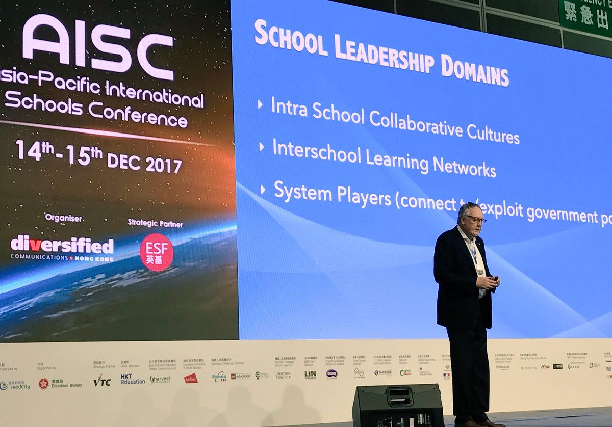 SBaileyHK's tweet photo. Professor Michael Fullan poses the question what is the role of a school leader? @JacquesPx @ESF_comm @MichaelFullan1 #AISC17 https://t.co/g5RKumoYzw