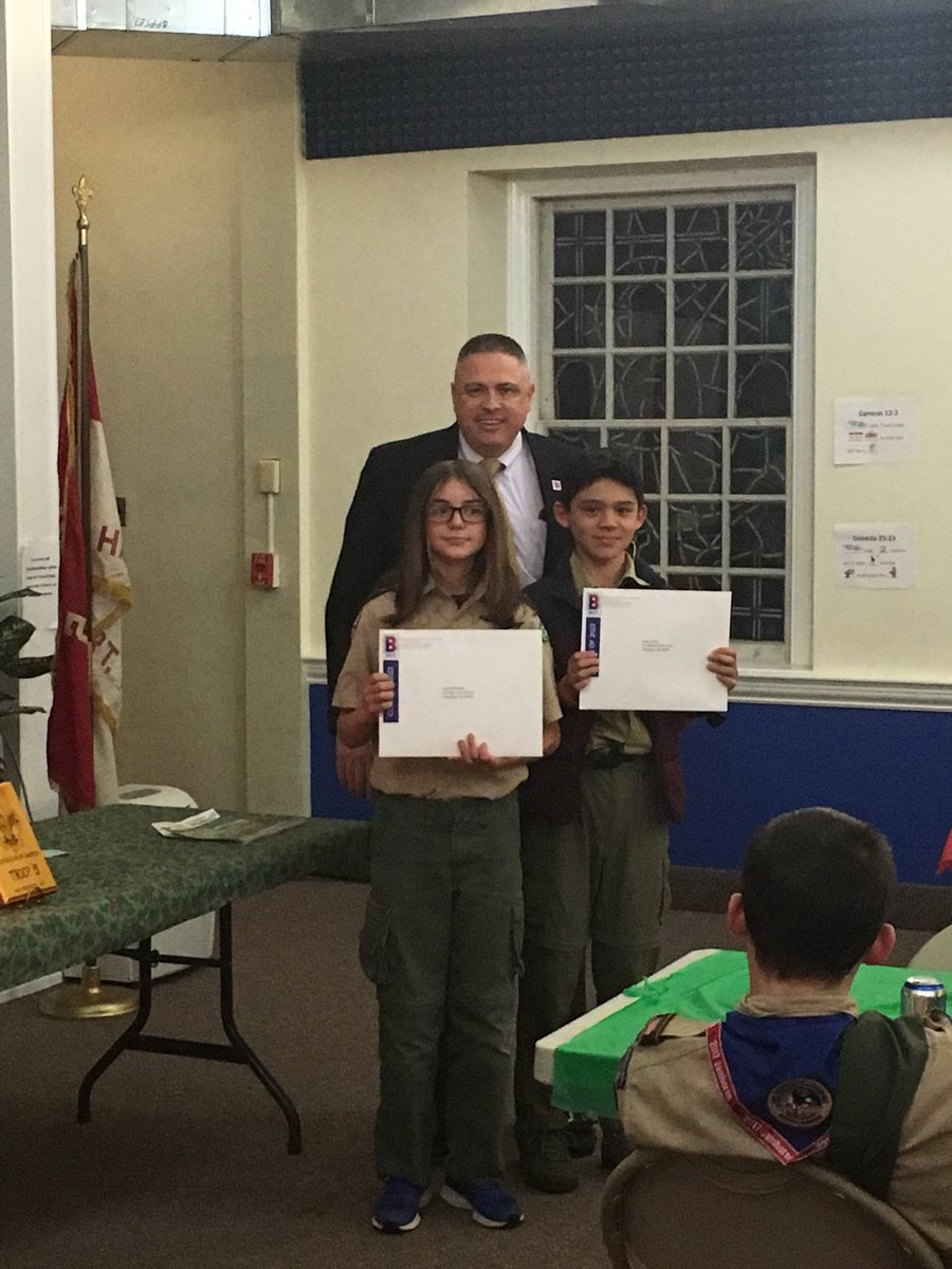 BonsallTodd's tweet photo. Dr Bonsall presents BCIT Acceptance to two Scouts from Hainesport Troop 5!!! Congrats Aiden and Ezekiel! #BCITPride @BCITTWEETS https://t.co/0QmzXREWyR