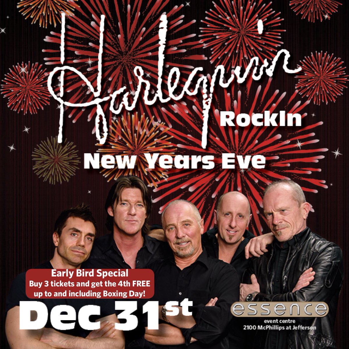 essence_wpg's tweet image. Early bird offer - buy 3 tickets and get the 4th ticket FREE! Harlequin Rockin New Years Eve at @essence_wpg with @WreckinSO opening the show! Presented by @921citi Tickets here tickets.canadinns.com 2100 McPhillips or 204-694-7469