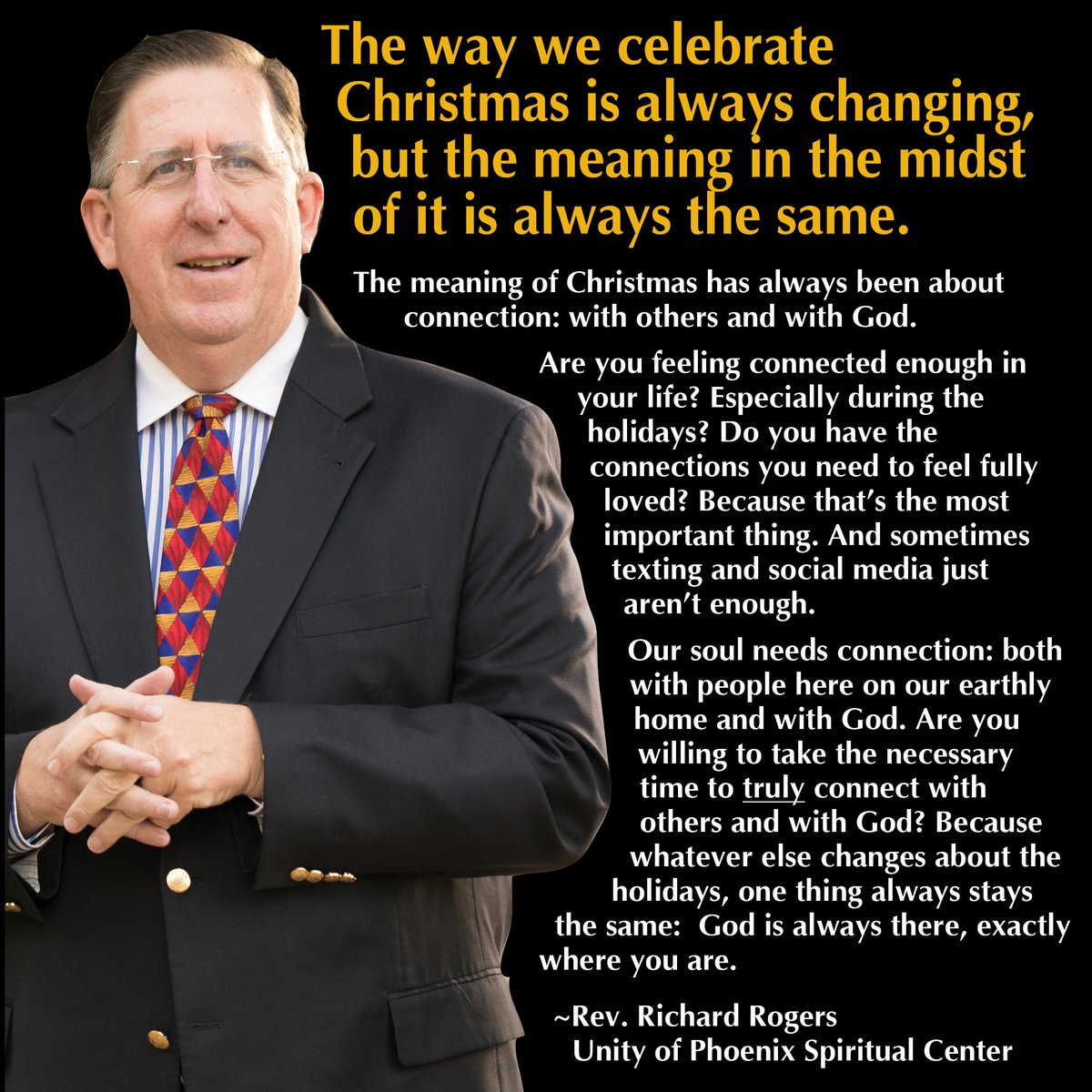 UnityOfPhoenix's tweet image. Here's a take away from one of the messages Rev. Richard Rogers' delivered during last night's Wednesday evening "Christmas Cabaret." To view the entire message, go to unityphx.org/12-13-2017