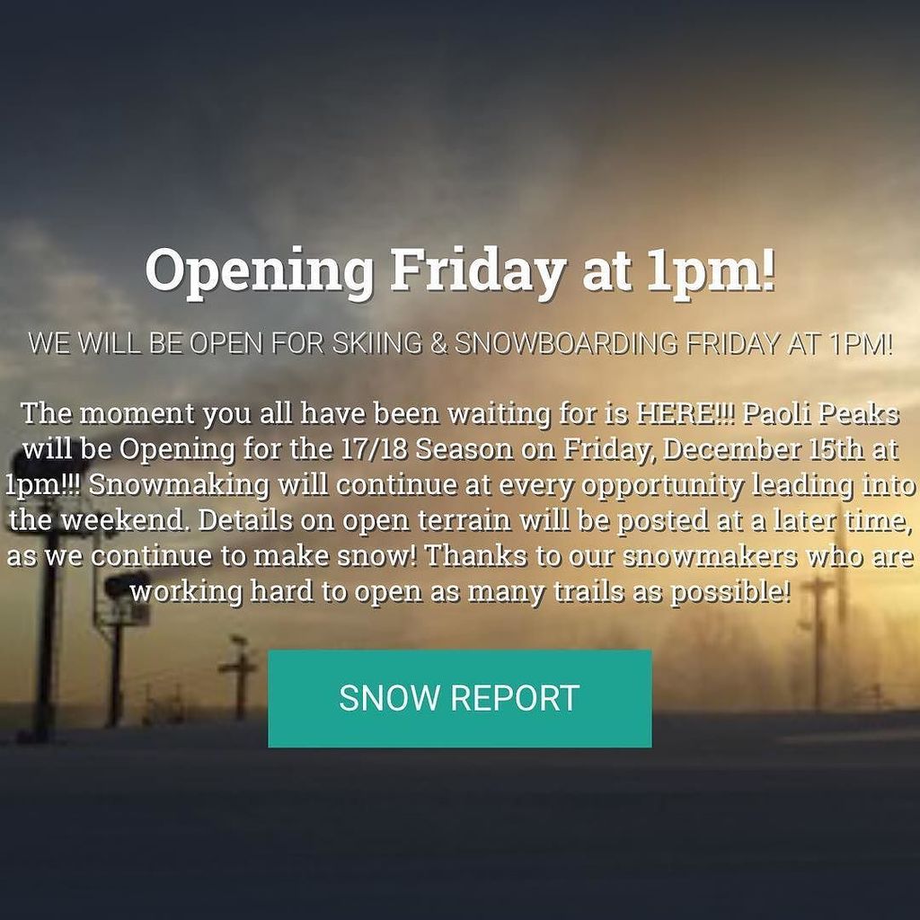 PaoliPro's tweet photo. The slope opens tomorrow at 1pm! Stop on in the Pro Shop for a quick edge and wax before hitting the slope. See you out there! #think snow #paoliproshop #paolipeaks #localindependentbusiness https://t.co/kJzpTUTp0D