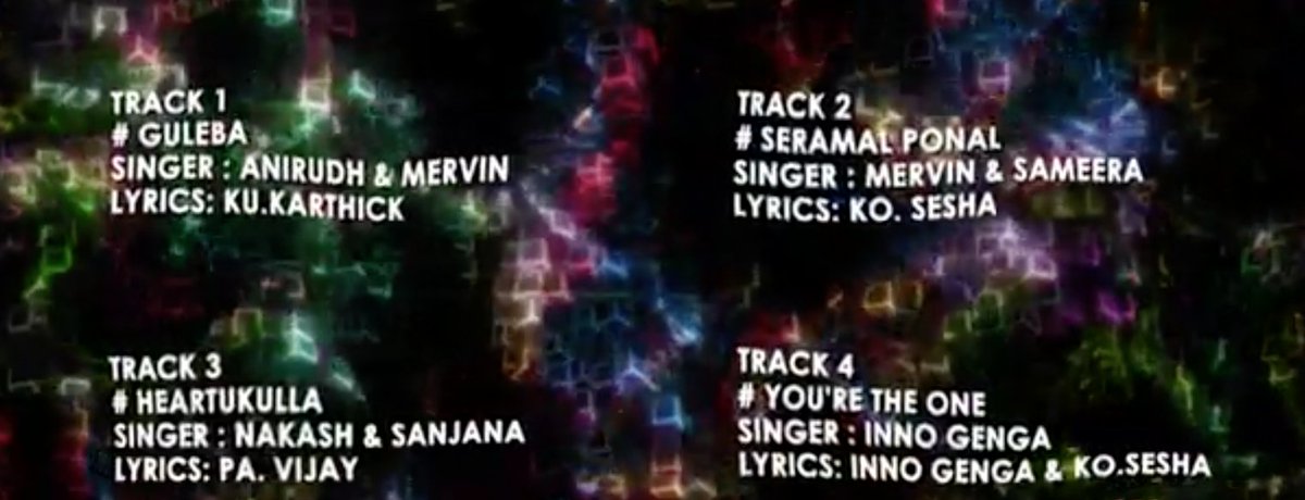 Cinema Tweetz On Twitter Gulebagavali Audio Tracklist Music Iamviveksiva Mervinjsolomon Lyrics Poetukarthik Kosesha Poetpaavijay1 Innogenga Singers Anirudhofficial Innogenga Mervin Sanjana Sameera Nakash Pddancing Ihansika twitter