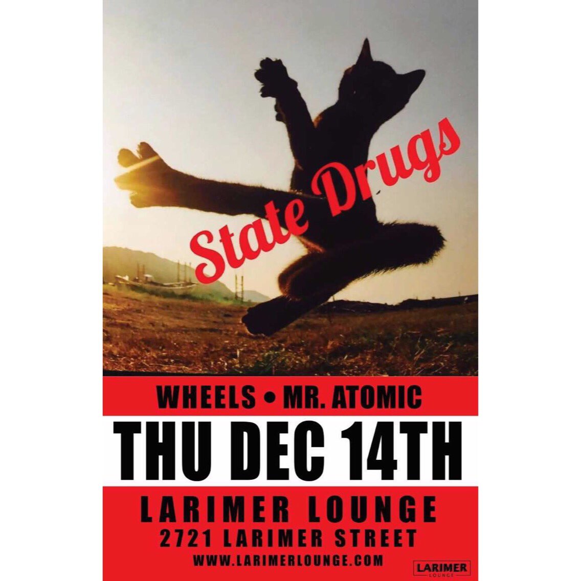 turlin's tweet photo. come to our show tonight @LarimerLounge! doors are open
9pm: @mratomicmusic
10pm: #wheels
11pm: #statedrugs https://t.co/sMVq5r0JbM