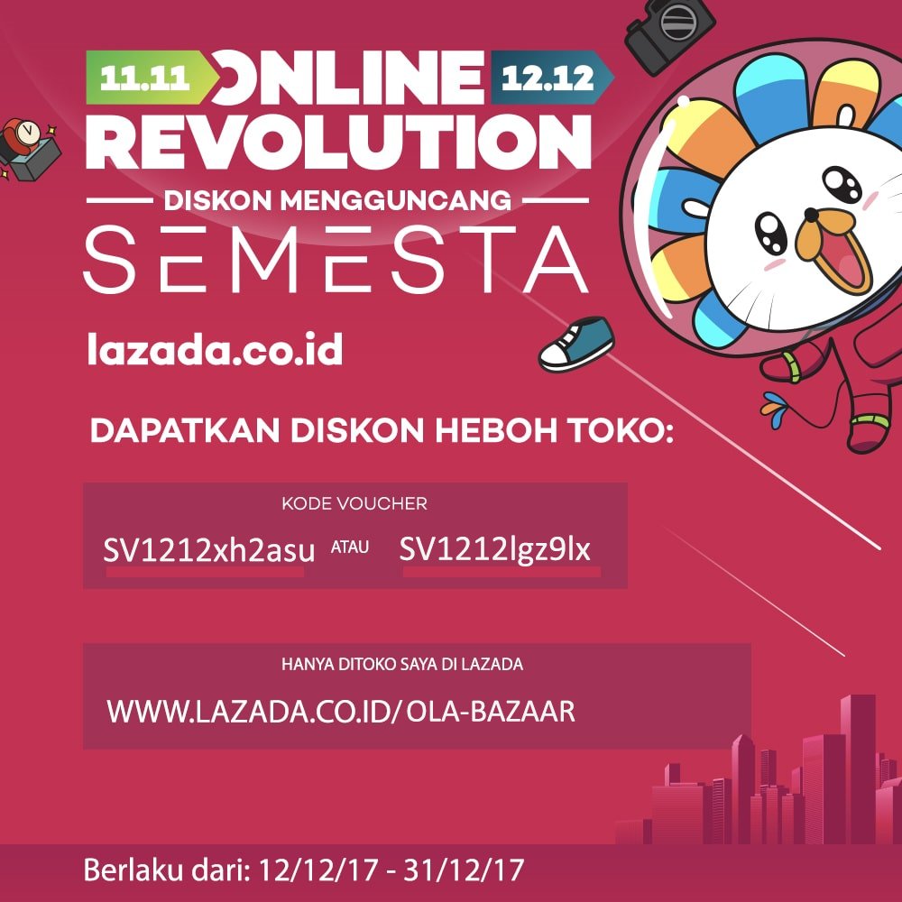 OlaBazaar's tweet photo. Olabazaar kembali dengan DISKON BESAR-BESARAN!! Dapatkan diskon akhir tahun dari Ola Bazaar di Lazada ya! #diskonmengguncangsemesta https://t.co/MeK1yZTumf