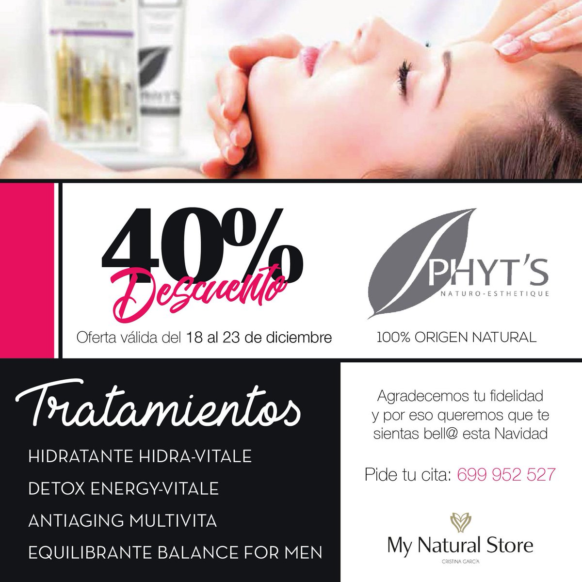NaturalStoreCG's tweet photo. Agradecemos tu fidelidad y por eso queremos que te sientas bell@ esta Navidad 
🌟🎄🌟🎄 

Pide tu cita: 699952527

 #cosméticanatural #valencia

 #Felizviernes https://t.co/lhUODWDHad