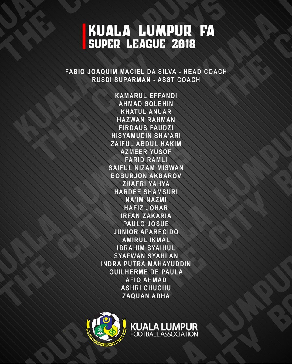 FCKL1974's tweet photo. SENARAI RASMI JURULATIH &amp; BARISAN PEMAIN PASUKAN 🦅 KUALA LUMPUR #MSL2018 !!!

📷 : Kuala Lumpur The City Boys

#SemangatKLSemangat
#SampaiMatiKualaLumpur 
#FightForKLCity
#TheHawks https://t.co/LoZN4Wuy2y