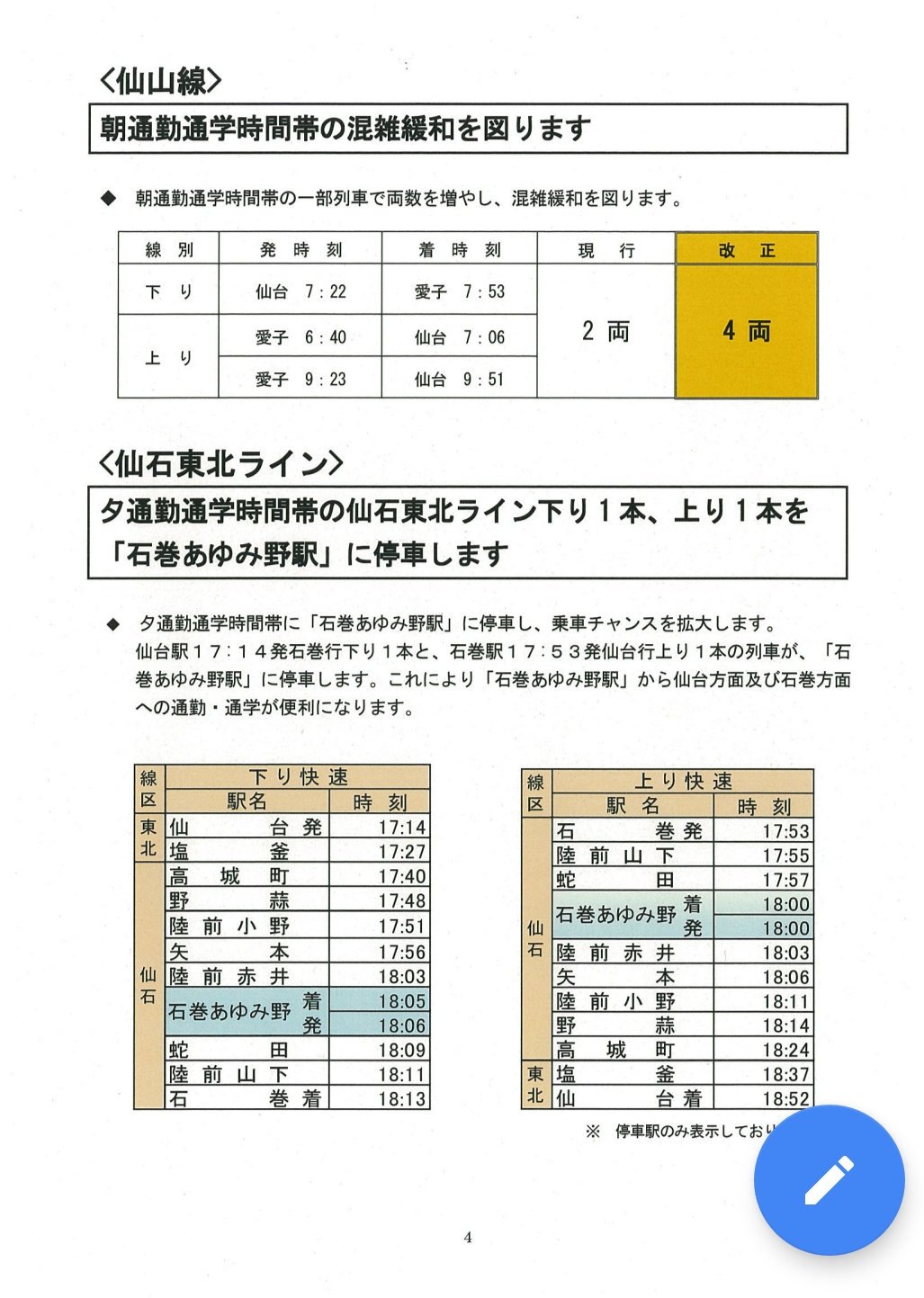 でんでん A Twitter 来春のダイヤ改正仙台支社だと 仙台止まりのはやぶさ1本増発 はやてをはやぶさに 空港アクセス線の間隔見直し 仙山線で唯一の2両編成での運用を4両編成に 仙石東北ラインの夕方の上下1本ずつを石巻あゆみ野に停車 等 T Co でんでん A Twitter 来春のダイヤ改正仙台支社だと 仙台止まりのはやぶさ1本増発 はやてをはやぶさに 空港アクセス線の間隔見直し 仙山線で唯一の2両編成での運用を4両編成に 仙石東北ラインの夕方の上下1本ずつを石巻あゆみ野に停車 等 T Co