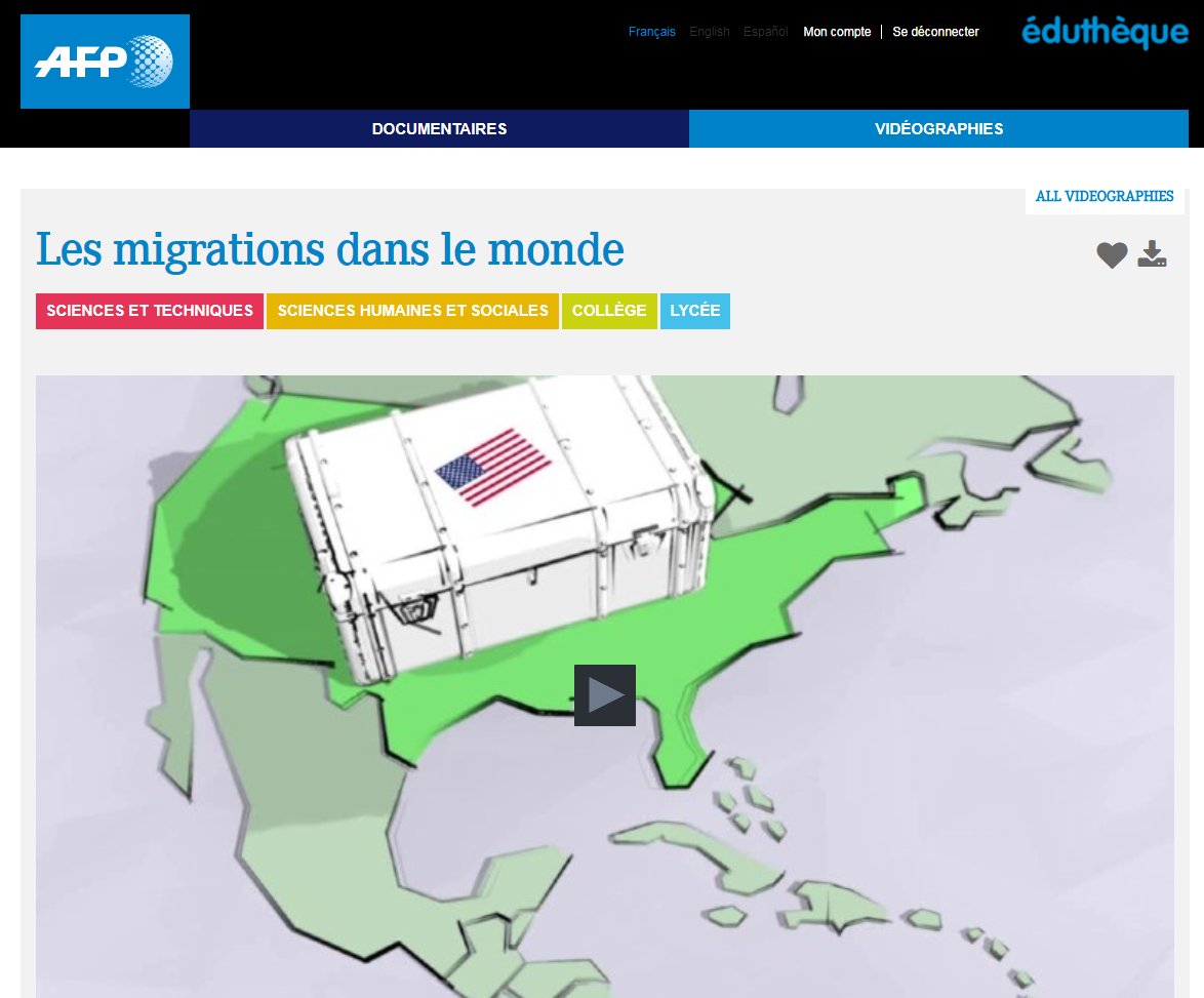 📅 18/12 Pour préparer la journée internationale des migrants, consultez les #Ress_Num d'#Éduthèque : <a href="/afpfr/">Agence France-Presse</a> propose des vidéographies de courte durée téléchargeables 2/4 bit.ly/2j4xE7D