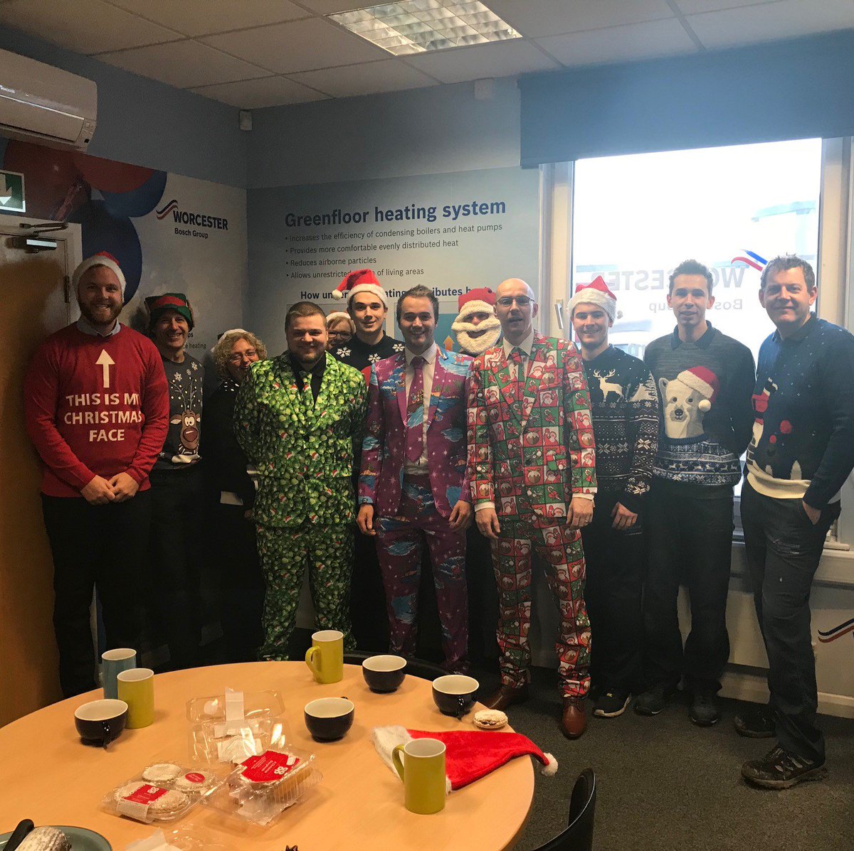 swplumbingdevon's tweet photo. Getting the team together for #ChristmasJumperDay, we have raised £85 for a great charity! We also  did secret santa for the first time ever and the gifts were amazing, a  little something for the trainees just in case! https://t.co/exjWLdiNz3