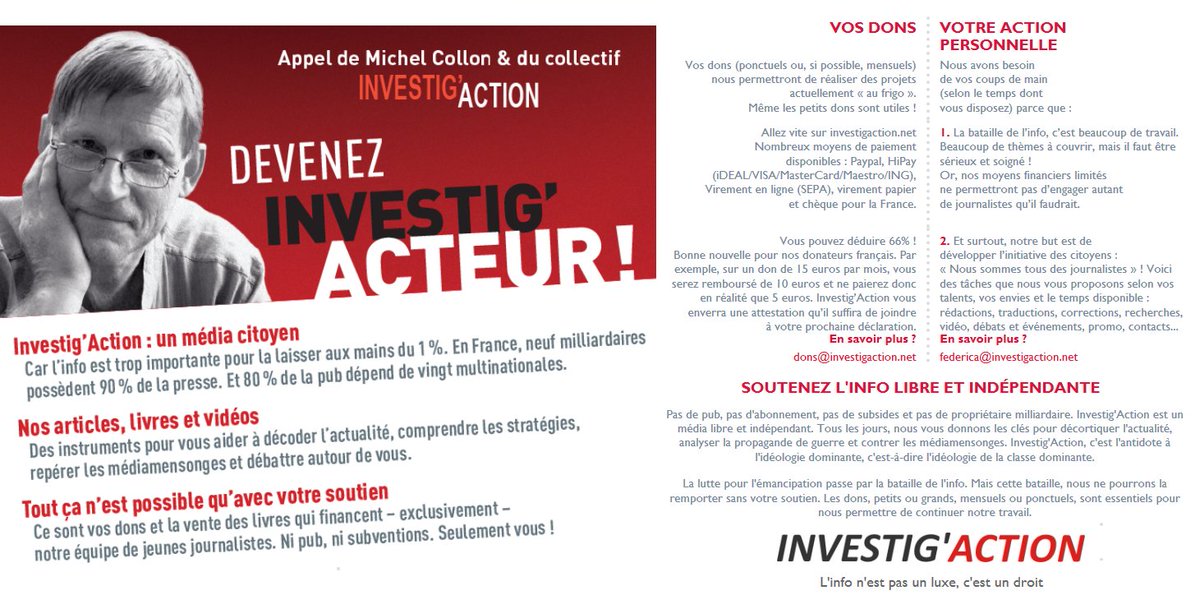 InvestigAction's tweet photo. https://t.co/jQyL4haivE #MichelCollon #Investigaction #Liberte #Medias https://t.co/Ays5eUF7To