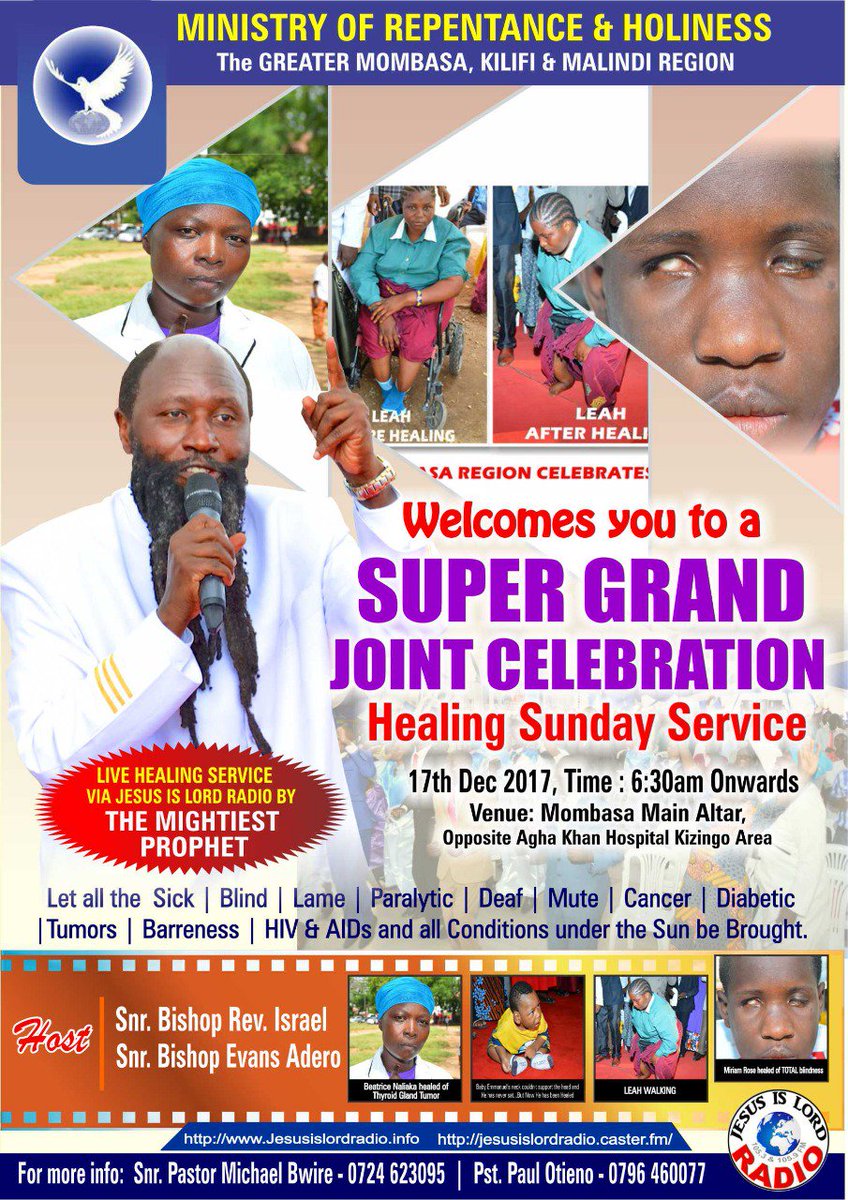 Seth_Oduor's tweet photo. GO INTO THE VILLAGES/ESTATES AND BRING OUT ALL THE SICK SO THAT THEY CAN RECEIVE THEIR HEALING.THIS SUNDAY WILL BE SUPER GRAND MEGA.
UNPRECEDENTED HISTORIC MASSIVE OUTPOUR OF THE HEALING ANNOINTING OF GOD!!
@richymayala @mikemmulwa @ItsMutai
#MiraclesBreakOutInKenya
WELCOME ALL https://t.co/BV8mOZG6JL